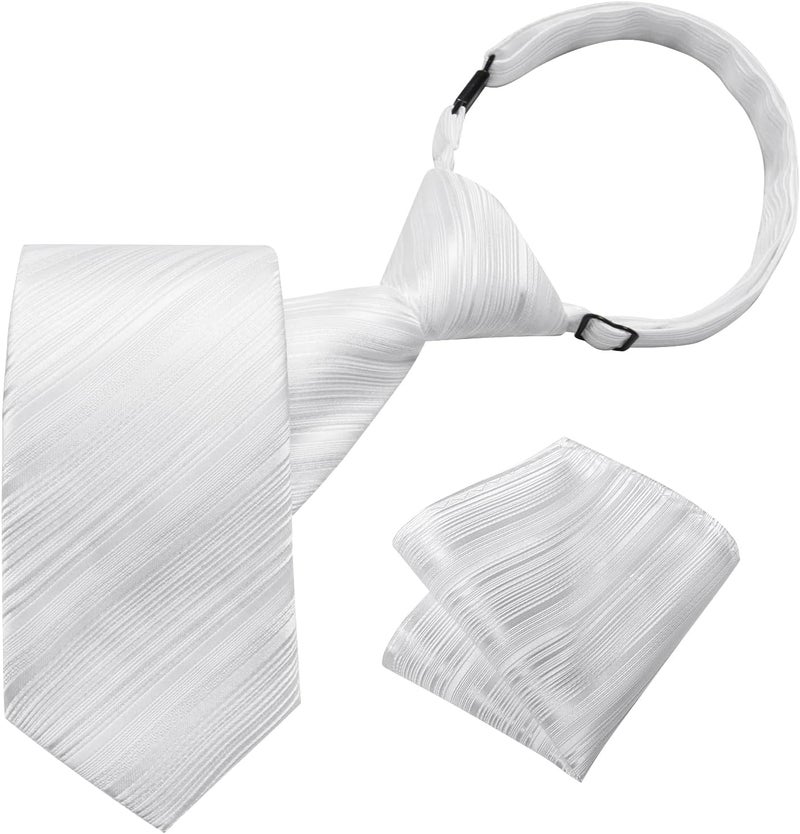 DiBanGu Boys Adjustable Tie and Pocket Square Pre-tied Zipper Necktie for Kids Wedding Party Graduation School Uniforms - Image 1